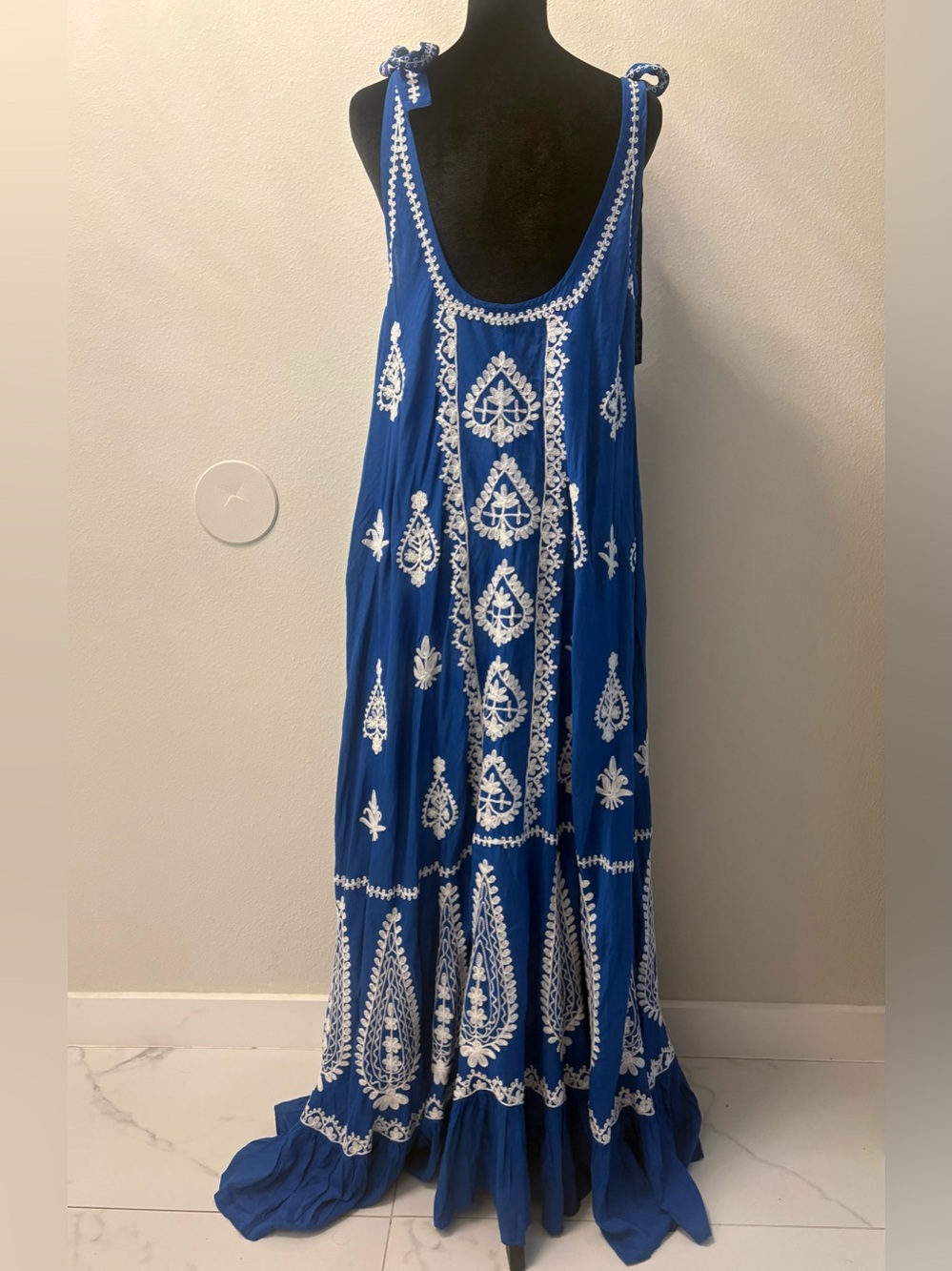 PRANELLA Blue Embroidered Tie-Shoulder Maxi Dress - Picture 7 of 12